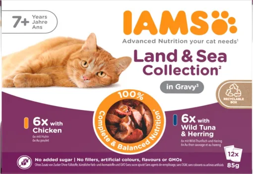 IAMS DELIGHT CAT Senior kød- og fiskesmag i sovs 12x85g